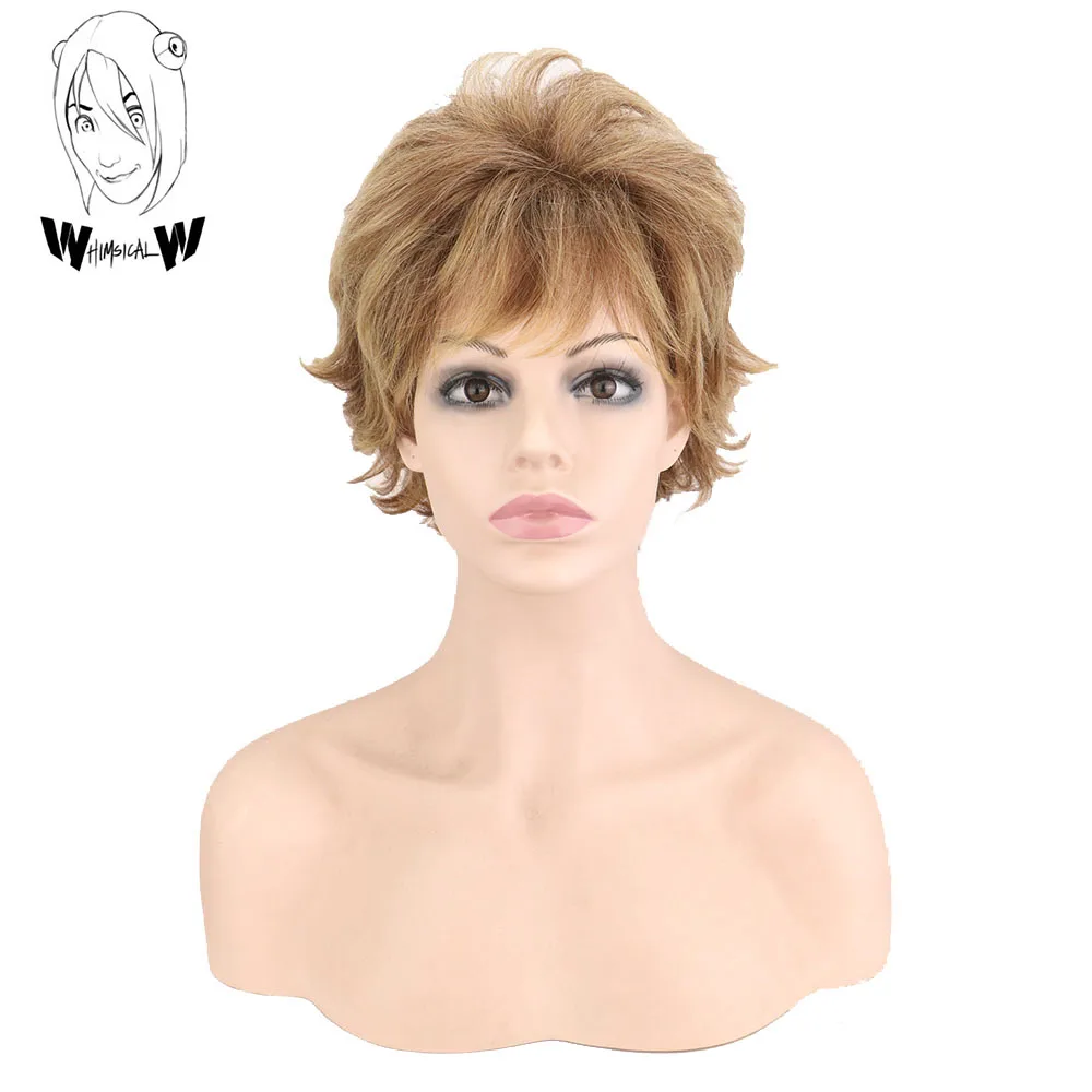 

WHIMSICAL W Synthetic Short Soft Tousled Curly Blonde Brown Hair wig Women's Wigs Heat Resistant Hair Wig for Women