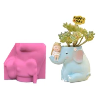 3d diy elephant girl candle mold silicone mold succulent plant potted pen container make tools concrete soy wax pouring mould