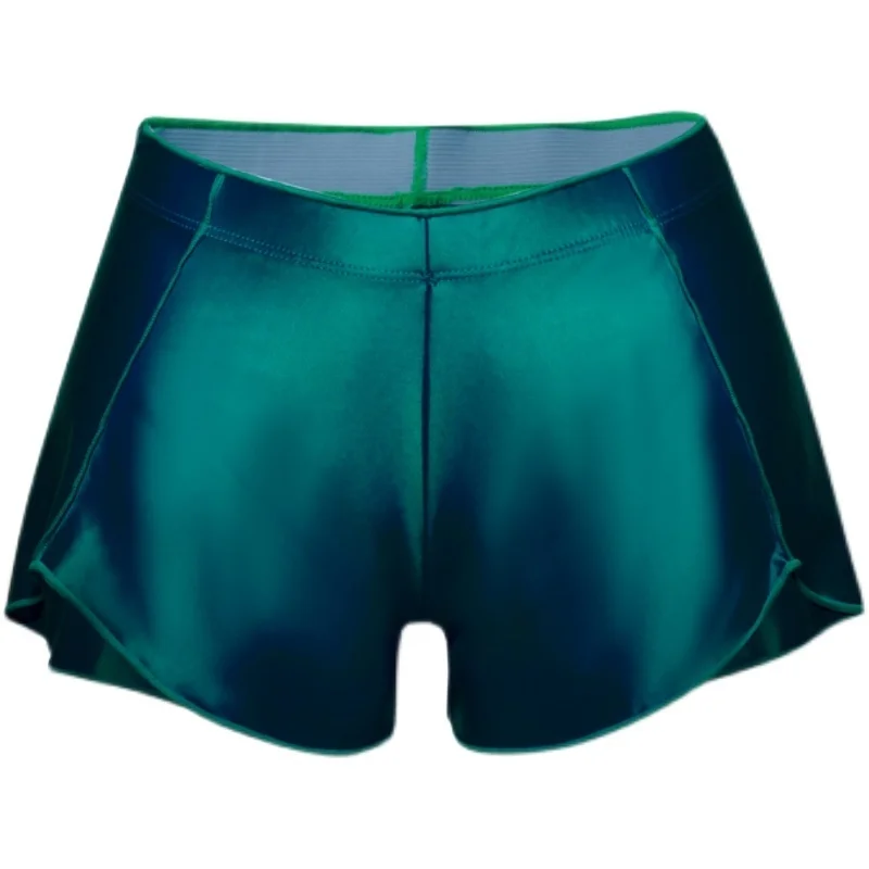 Summer Glossy Sexy Women Shiny Ruffles High Waist Yoga Workout Shorts Sports Satin Running Gym Basketball Shorts