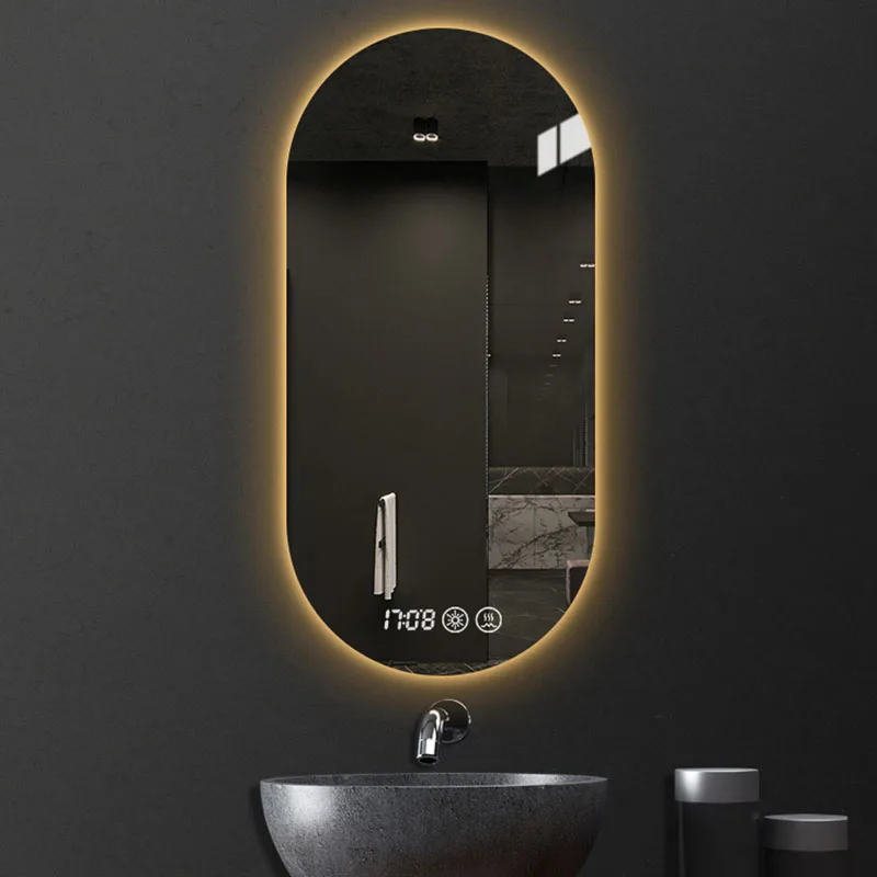 

Oval Wall Mount Mirror Bathroom Led Lighted Makeup Mirror Creative Modern Smart Dekoracyjne Lustra Living Room Decoration