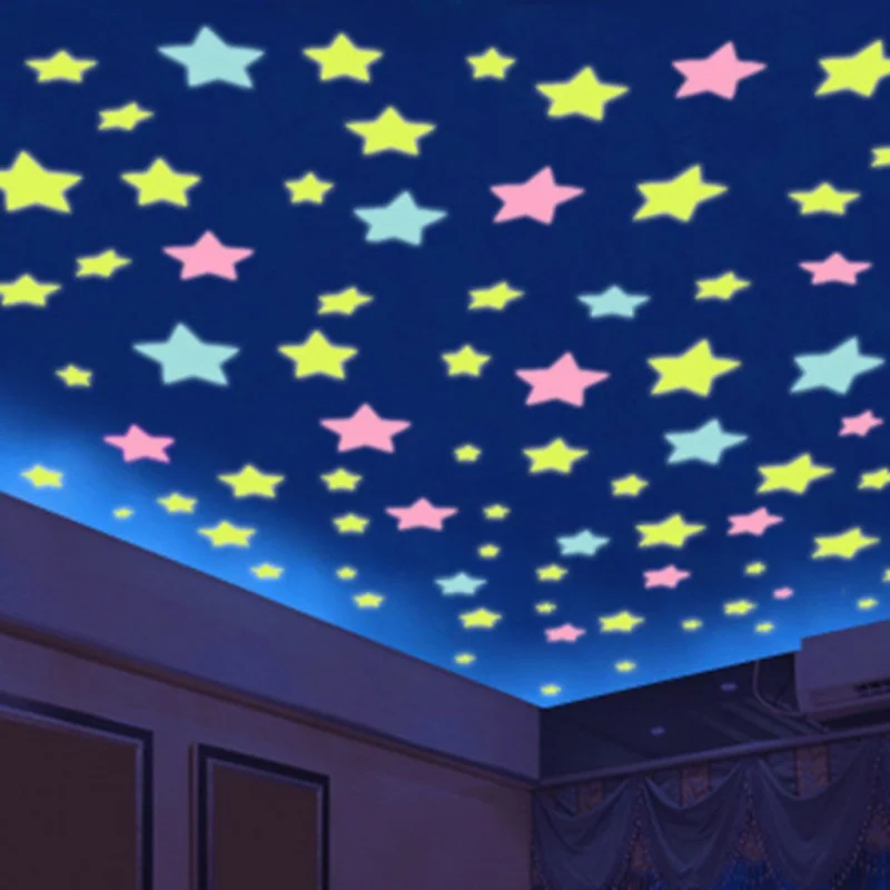 

100 Pieces Colorful Star Glow In The Dark Sticker, Luminous Plastic Sticker For Home Decoration