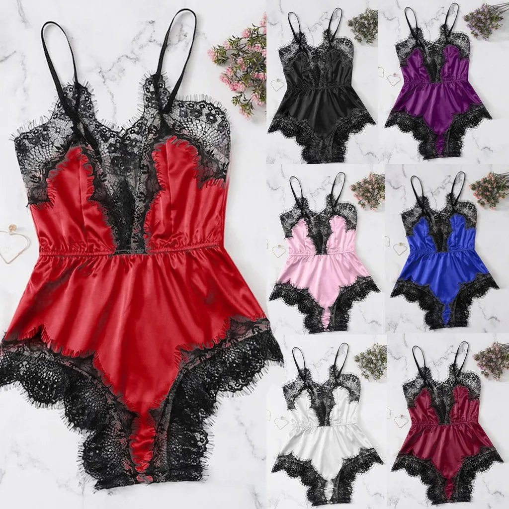 

Lingerie Women Siamese Underwire Lace Bodysuit Sleepwear Underpant Bra Satin Sexy Intimates Sexy Blackless Fashion Jumpsuits