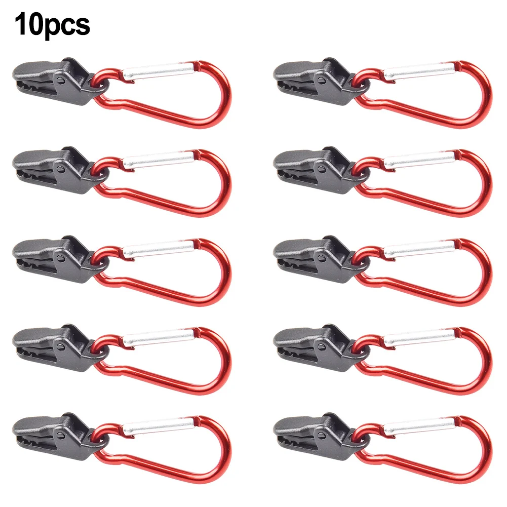 10pcs Tent Clamp With Carabiner Hook Trap Sliding Lock Clip Camping Tent Clip Camping Tent Clamp With Carabiner Tents Accessory