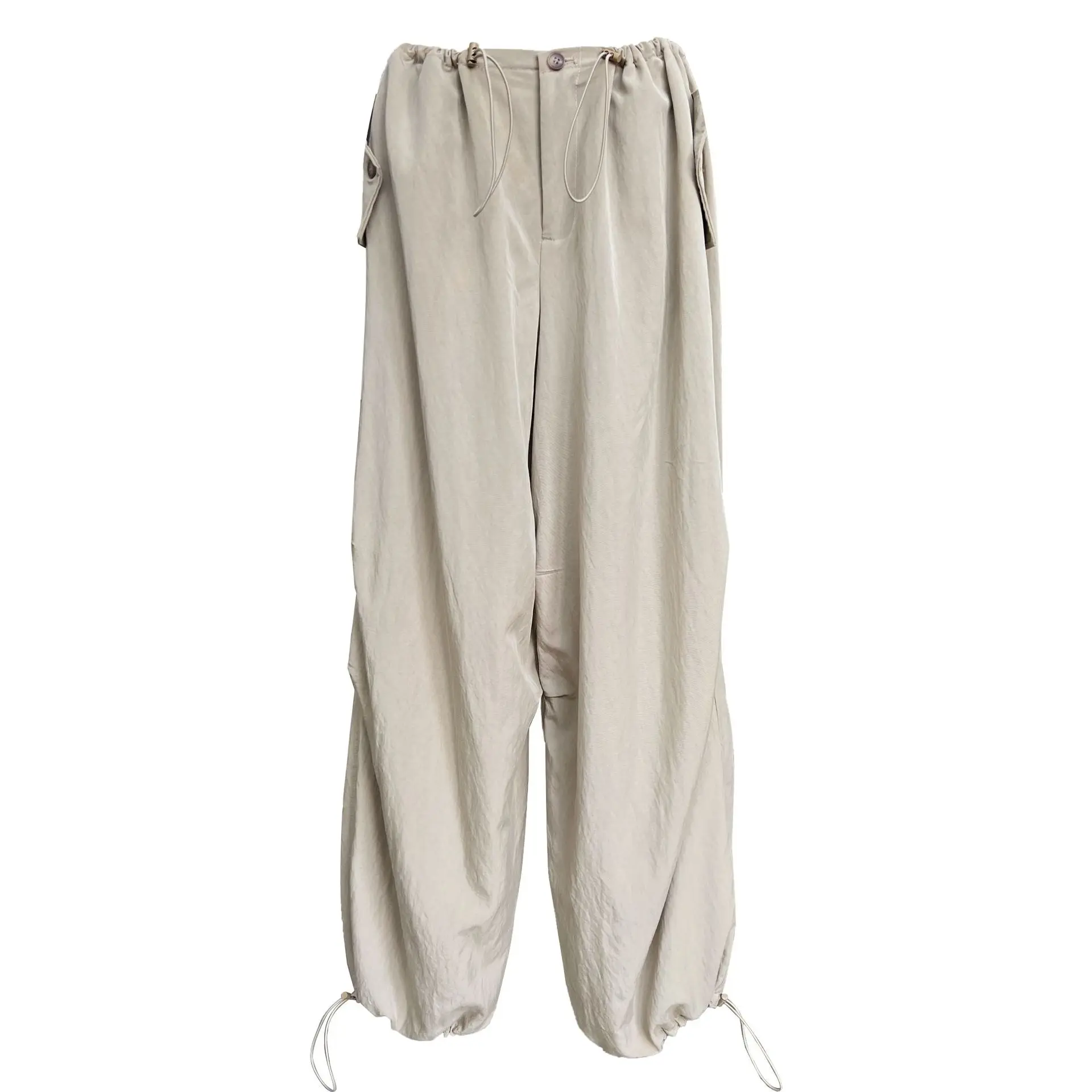 

Women's Spring and Summer Drawstring Elasticated Slacks Loose Profile Tooling Style Wide Leg Pants