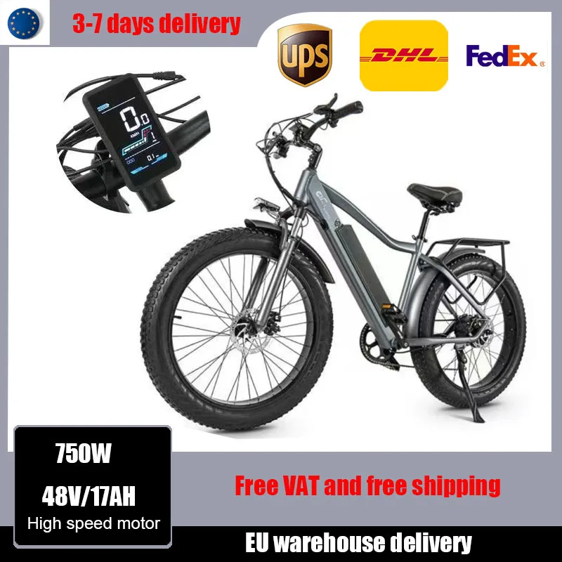 

EU Stock Electric Bicycle 750W Mountain Bike 48V17AH Lithium Battery E Bike Outdoor Snowmobile 26inch 4.0Fat Tire Electric Bike
