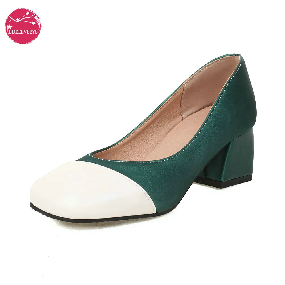 EDEELVEEYS Spring Women Pumps Retro Handmade Patchwork 5CM High Heels Japanese Lolita Slip On Ladies Leather Shoes Round Toe