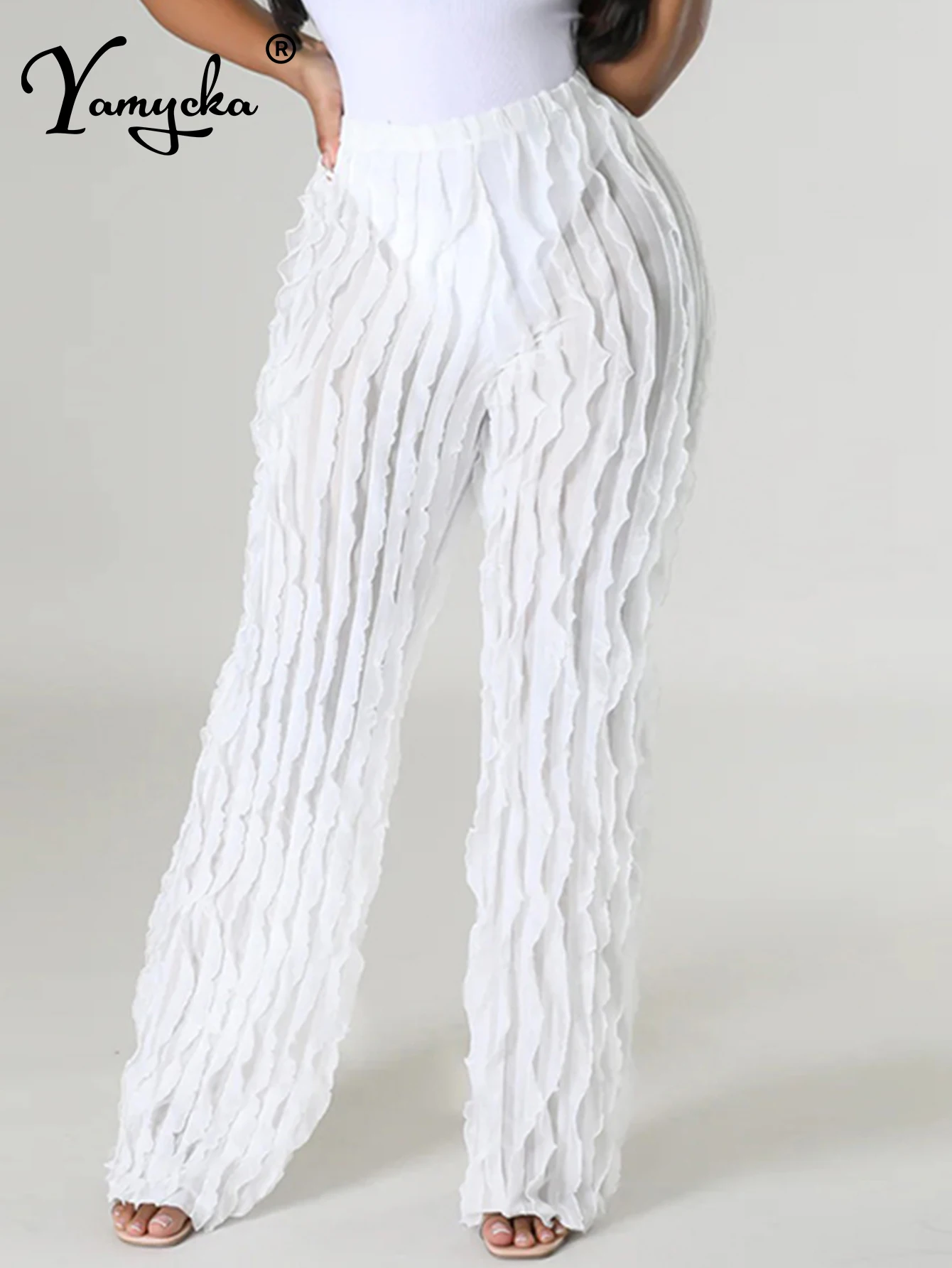 

Sexy see through black wide leg pants women summer vintage clothes streetwear womens trousers casual fashion High waist pants