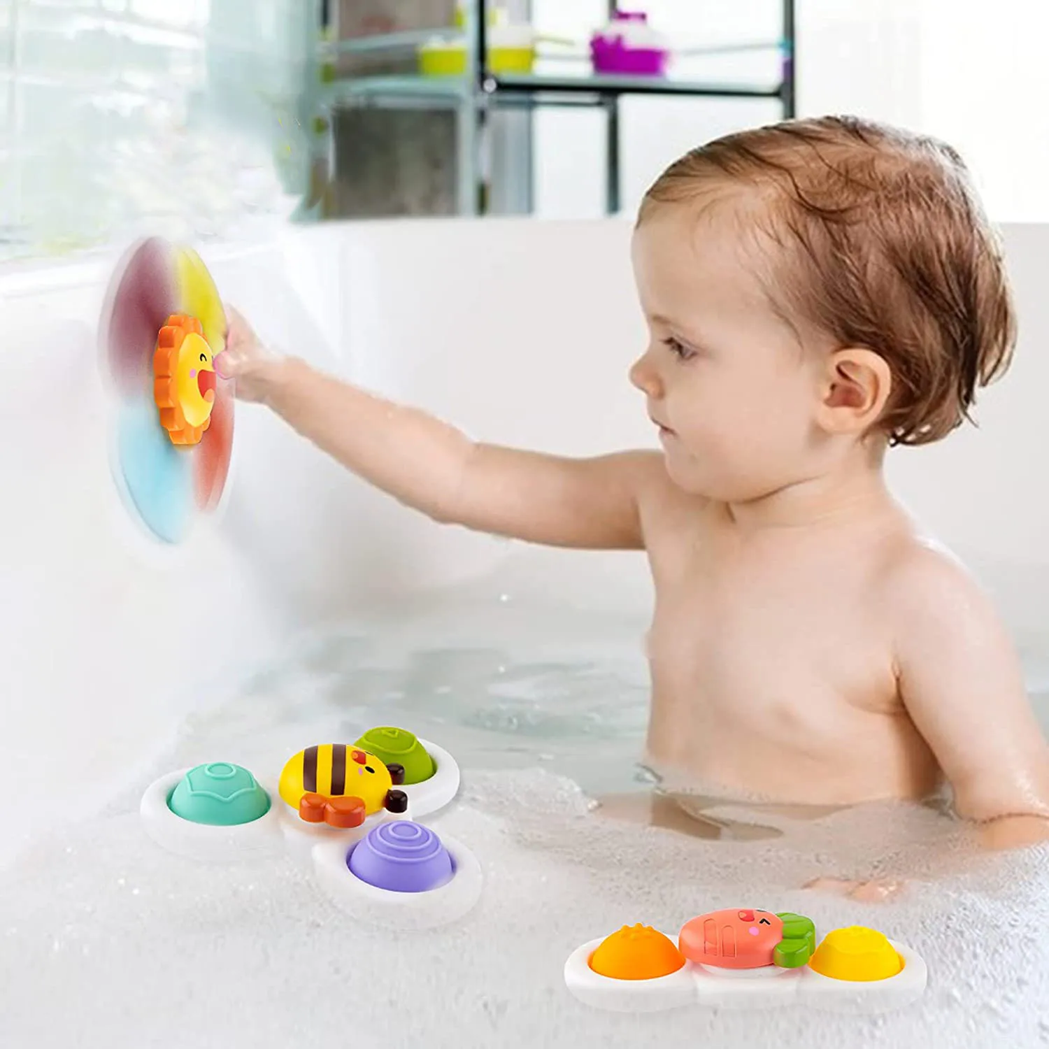 3PCS Suction Cup Spinner Toy for Baby Sensory Toys Infant Rattle Spinning Top Bath Toys Birthday Gift for Toddlers 1-3 Year Old images - 6