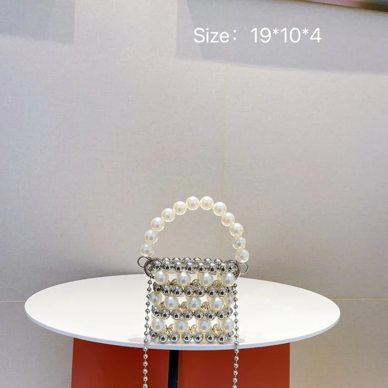 

Summer Mini Handmade Beaded Bag Metal Ring Chain Diagonal Oneshoulder Women's Bag Seaside Holiday Beach Party Clutch 2022Casual