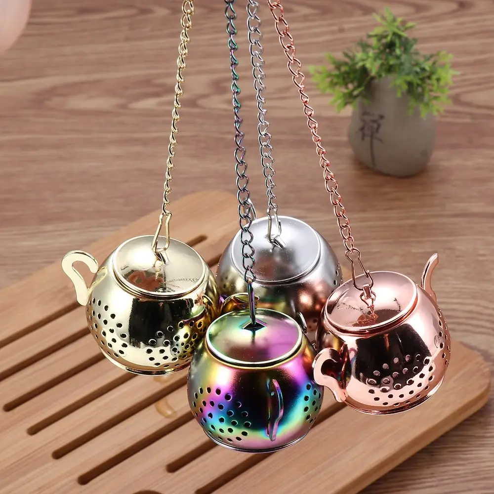 

Metal Tea strainer Teapot Shape Loose Tea Infuser Stainless Steel Leaf Tea Maker Strainer Chain Drip Tray Herbal Spice Filter