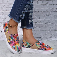 large size autumn women loafers slip on heart print lady casual shoes fashion patchwork comfortable flat female canvas shoes