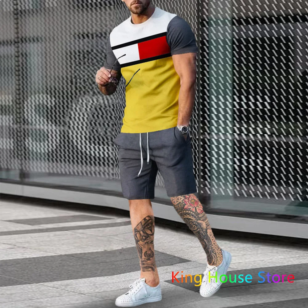 Fashion Sportswear Suit Set Men's Jogging Set Tracksuit Clothes Summer T Shirt Shorts 2 Piece Sets Male Oversized Clothing Set