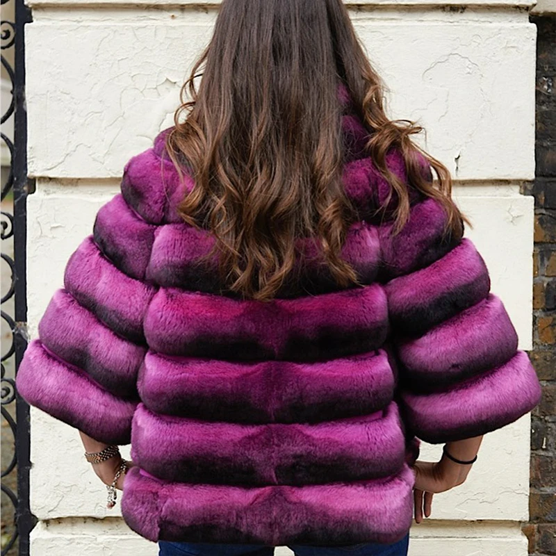Natural Rex Rabbit Fur Coat Women Casual Stand Neck Trumpet Sleeve Outertwear Winter Luxury Genuine Rex Rabbit Fur Jacket Lady