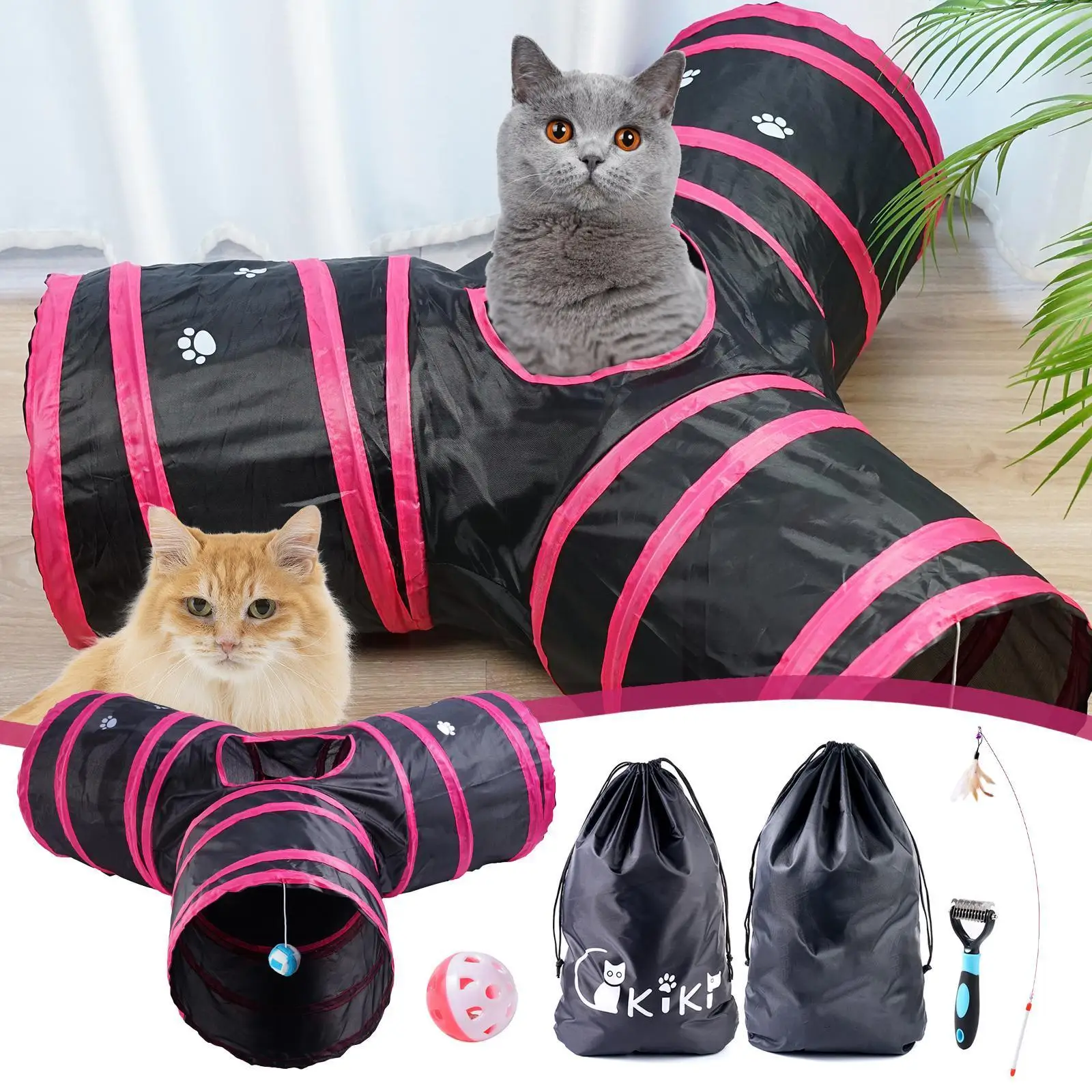 

Pet Cat Tunnel Tube Cat Toys 3 Way Collapsible Cat Tunnels For Indoor Cats Tunnel Bored Cat Pet Toys Peek Hole Toy Ball Cat R2E5