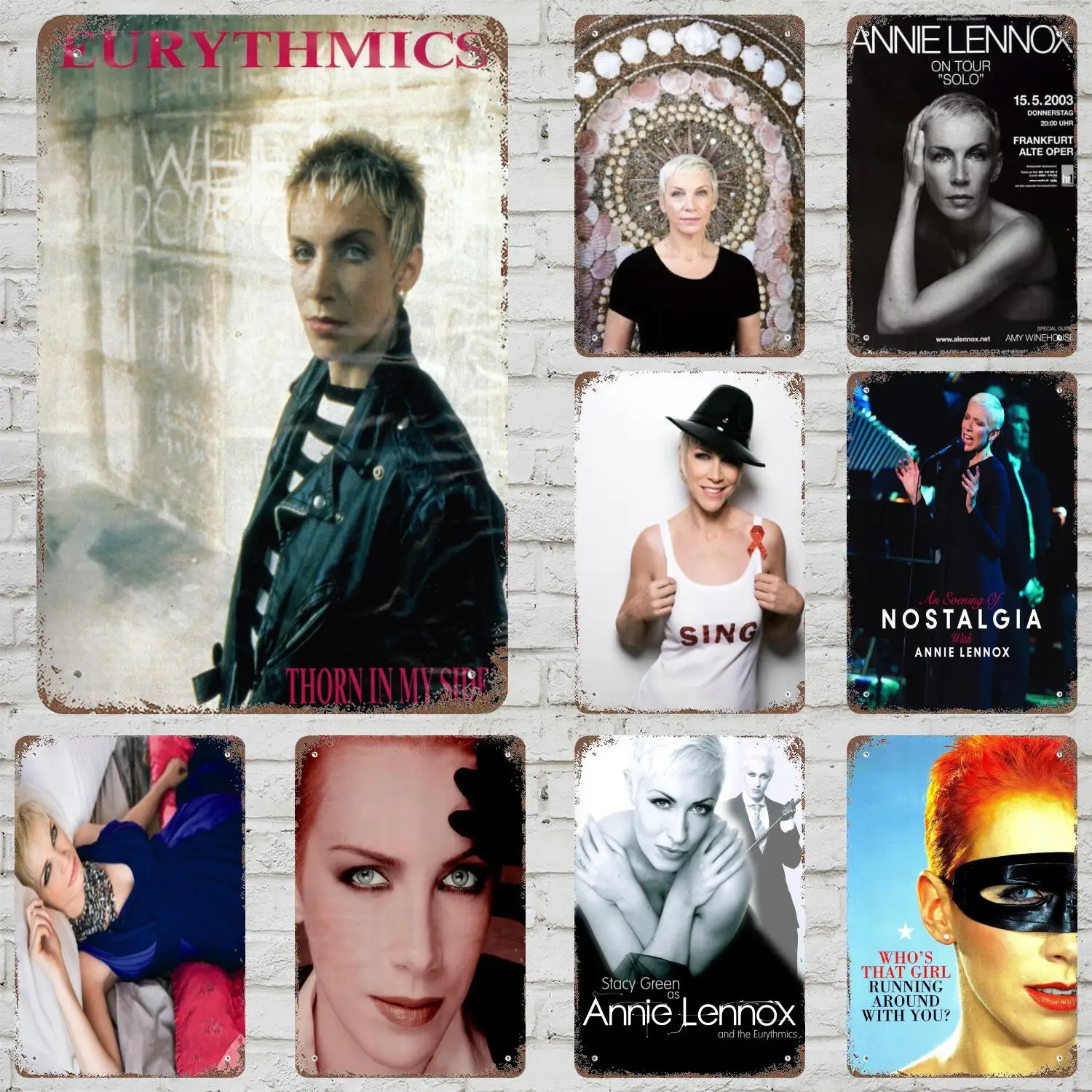 Фото Классический постер Annie Lennox, ржавая металлическая табличка, декоративная тарелка в стиле ретро, бар, человек, пещера, гаражный клуб, металлическая вывеска, украшение на стену №1
