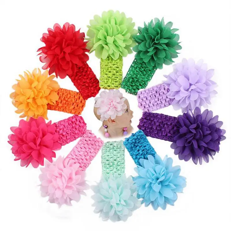 10pcs/lot Baby Girls Headband Toddlers Kids Infants Crochet Weave Hairband Chiffon Flowers Headbands Children Hair Accessories