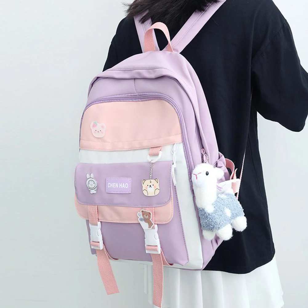 

Multi-pocket Design Women Backpack Teenage Girls School Bags Green Soft Nylon Campus Student Book Bags for School Teen