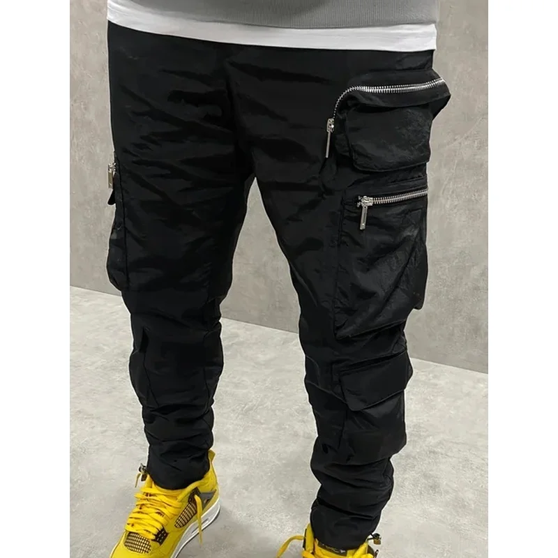 Мужские легкие облегающие плиссированные брюки-карго из ткани без потерь с