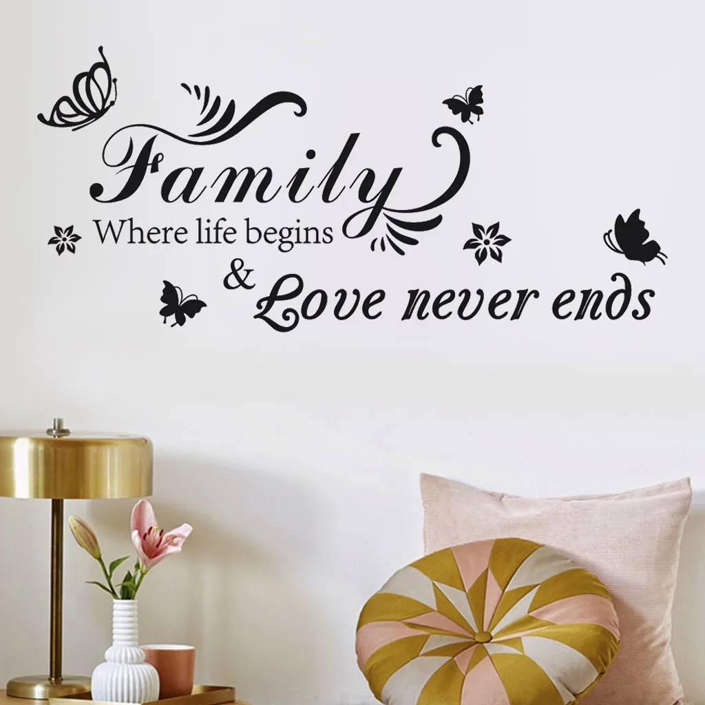 

Diy Font Personalized Decal Vinyl Wall Sticker Family Where Life Never Love Ends Wall Stickers Art Room Removable 2022