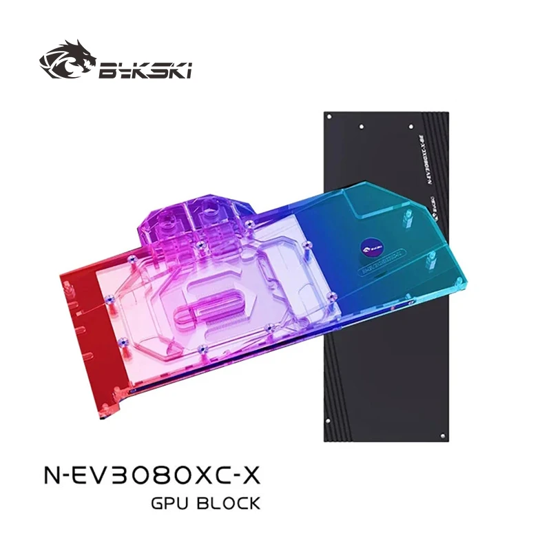 Фото Водяной блок графического процессора Bykski для EVGA RTX 3080 XC, полное покрытие с задней панелью, кулер водяного охлаждения ПК / плотные водные пути N-EV3080XC-X №1