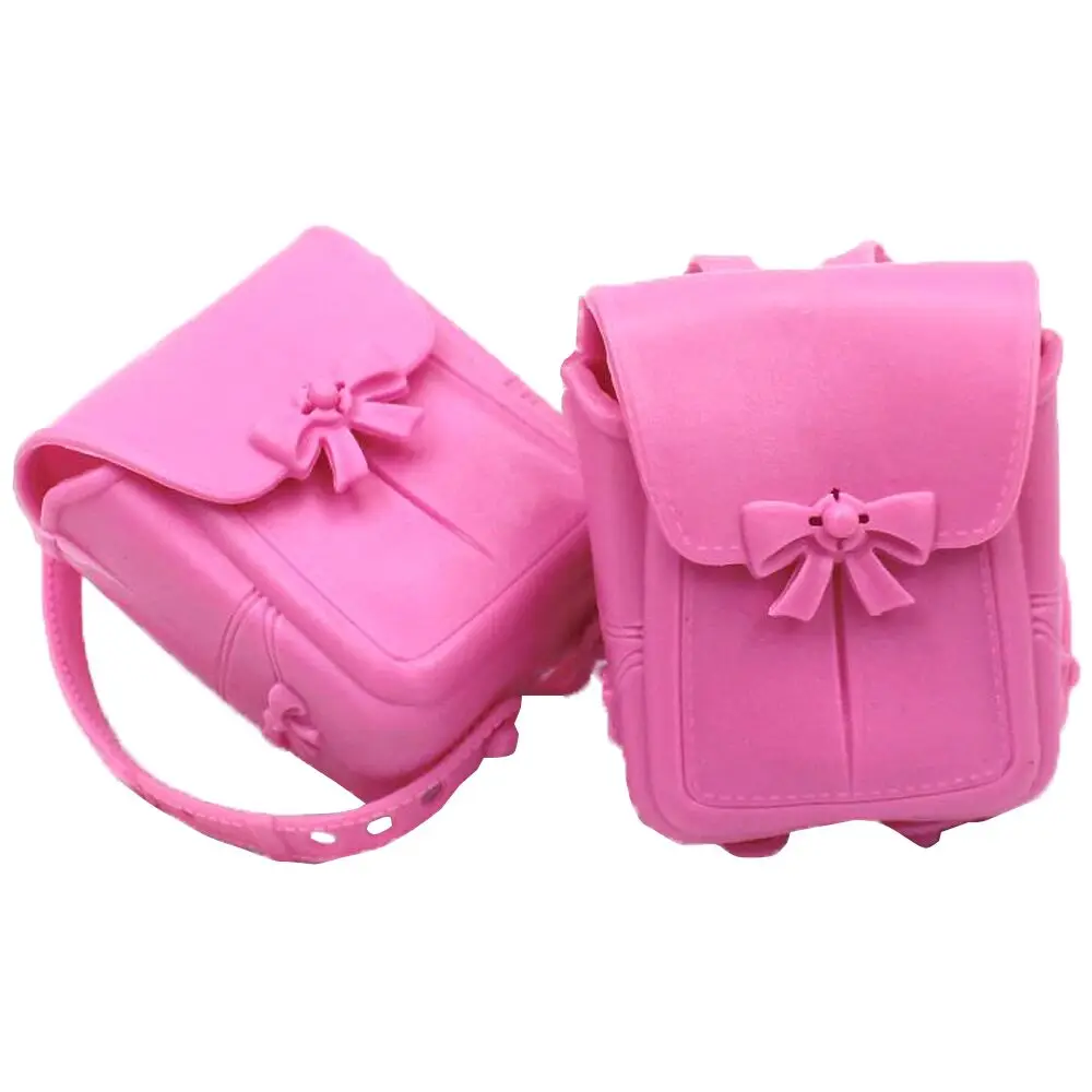 NK 2 Pcs/Set Fashion Doll Bag High Capacity Plastic Backpack Pink Adjustable Mini 1:6 Toy for Barbie Doll School Accessories
