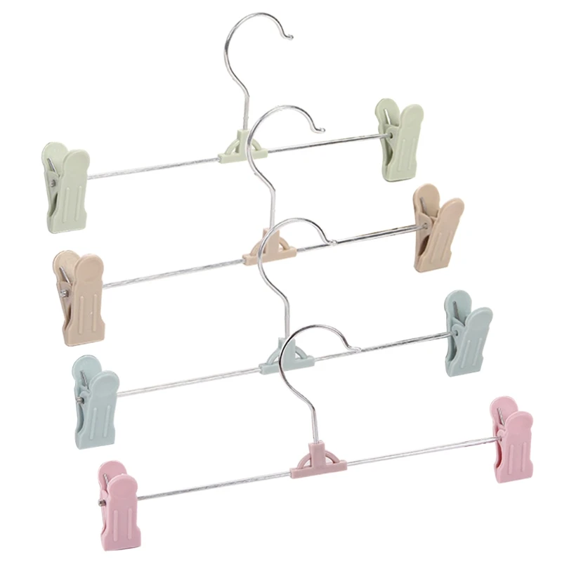 

E56C 10 Pcs Pants Hanger with 2-Adjustable Clip Durable Plastic Laundry Hangers