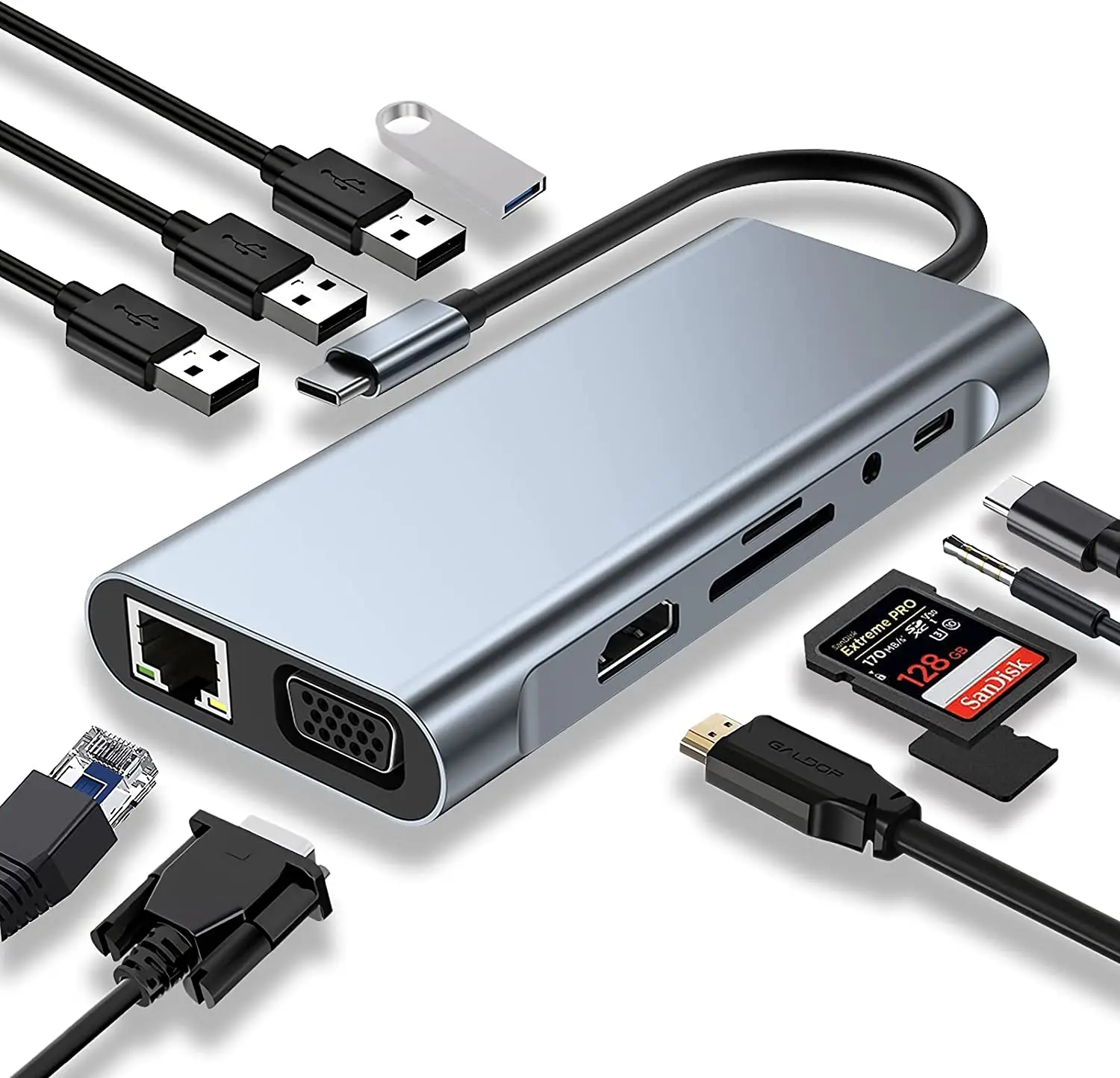 11 в 1 USB 3,0 C концентратор 87 Вт PD док-станция Тип C адаптер к 4K HDMI-совместимым VGA RJ45 SD/TF ПК Аксессуары Адаптер сплиттер