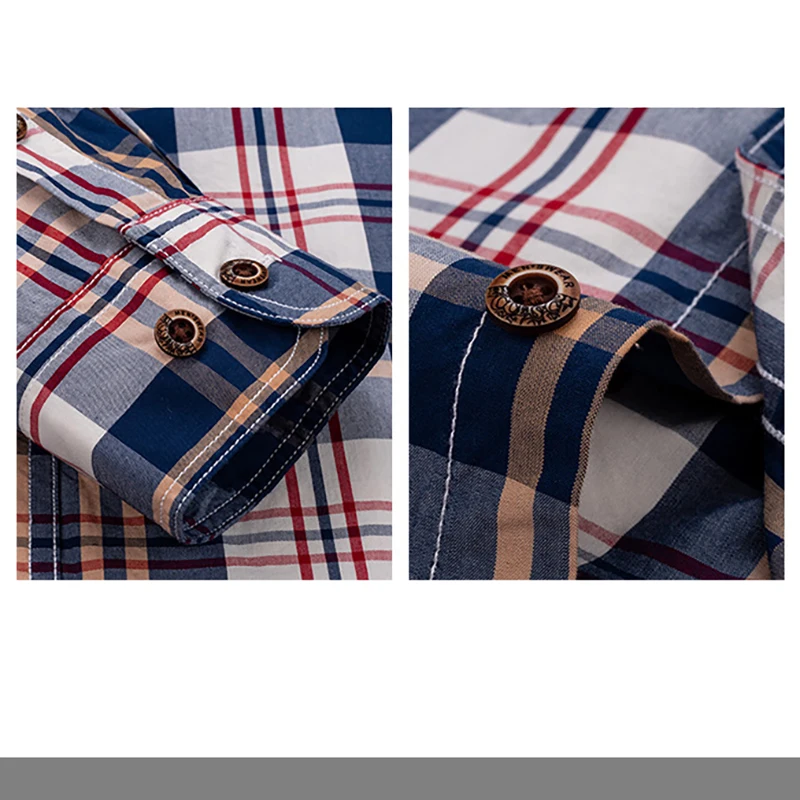 Men's Casual Plaid Striped Cotton Shirt Autumn Button-down Comfortable Soft Long Sleeve Standard-fit Checked Shirts Men Clothes