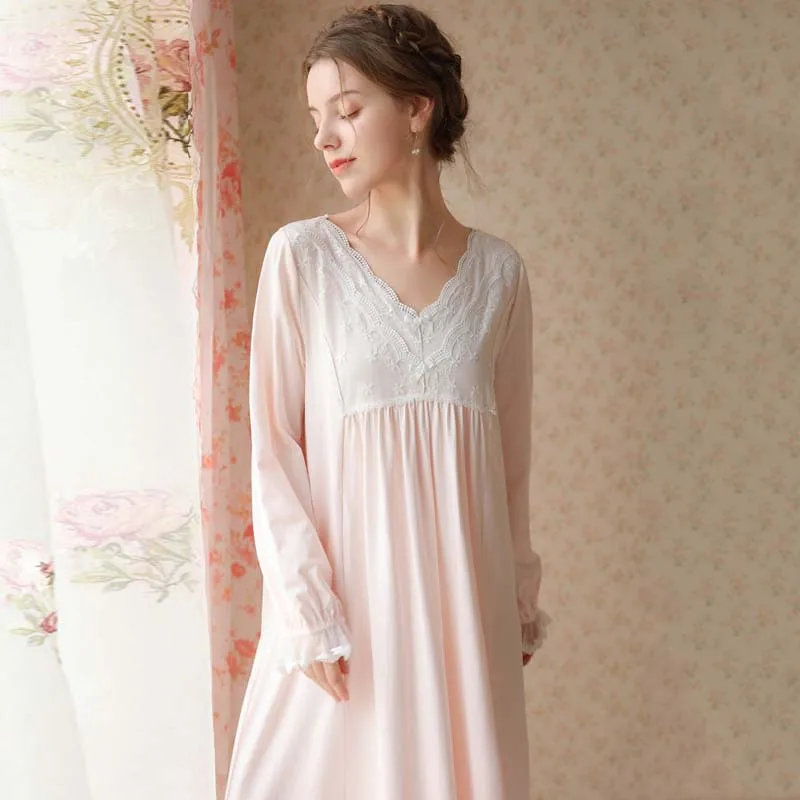 Roseheart Women Homewear Female Cotton Pink Blue Sexy Sleepwear Lace Nightwear Nightgown Sleepwear Luxury Gown Dress Nightdress