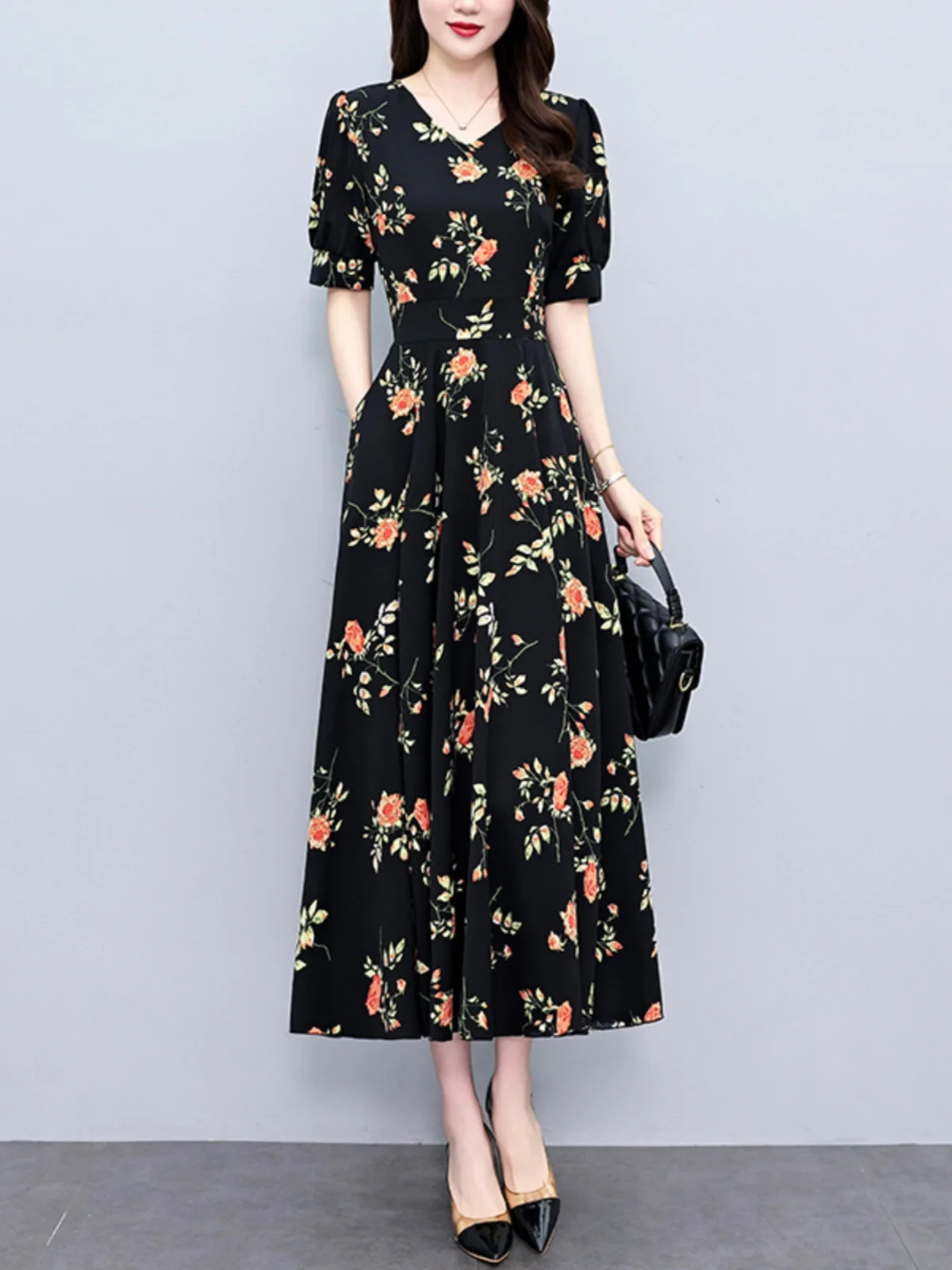 Женское шифоновое платье с цветочным принтом Элегантное Длинное знаменитости