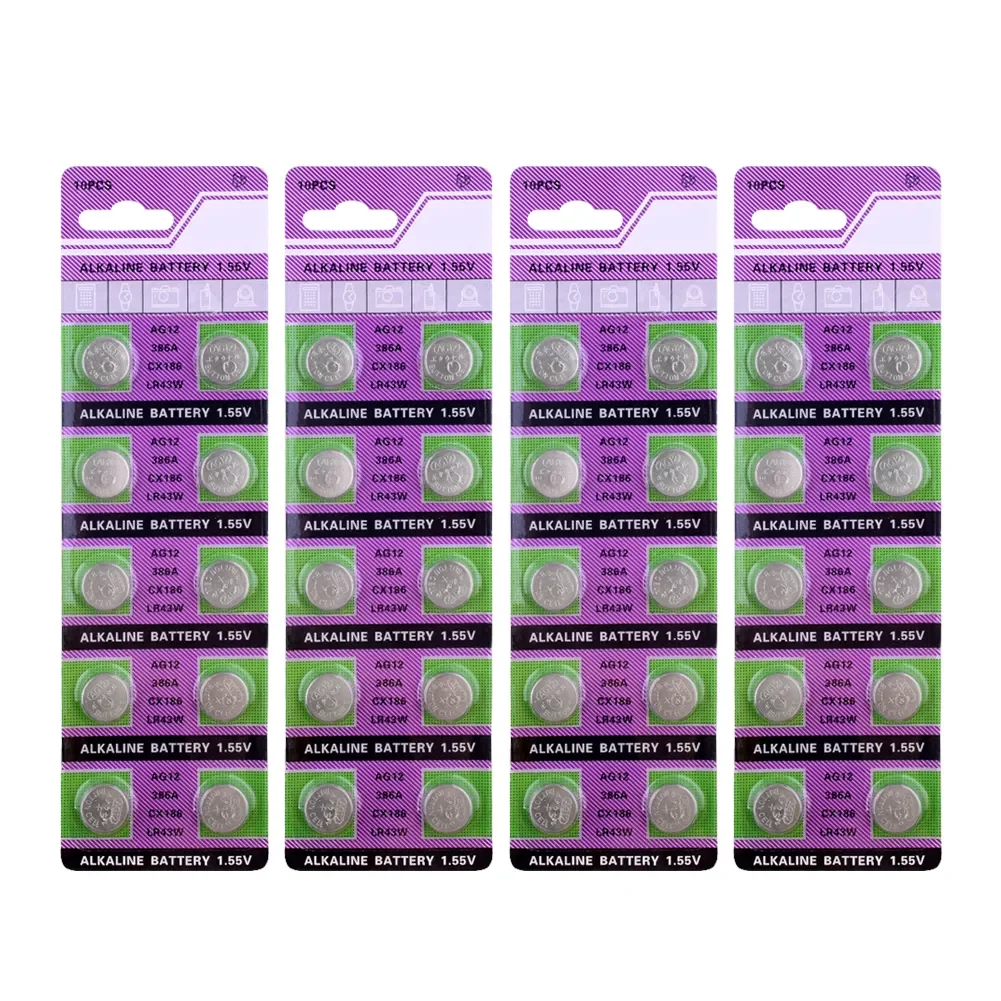 

100pcs/card 30mAh 1.55V AG12 LR43 SR43 260 386 LR1142 V12GA AG 12 Button Batteries For Watch Toys Remote etc; Cell Coin Battery