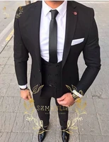 szmanlizi black casual men suits notch lapel wedding slim fit groom tuxedos terno masculino party blazer 3 pieces costume homme