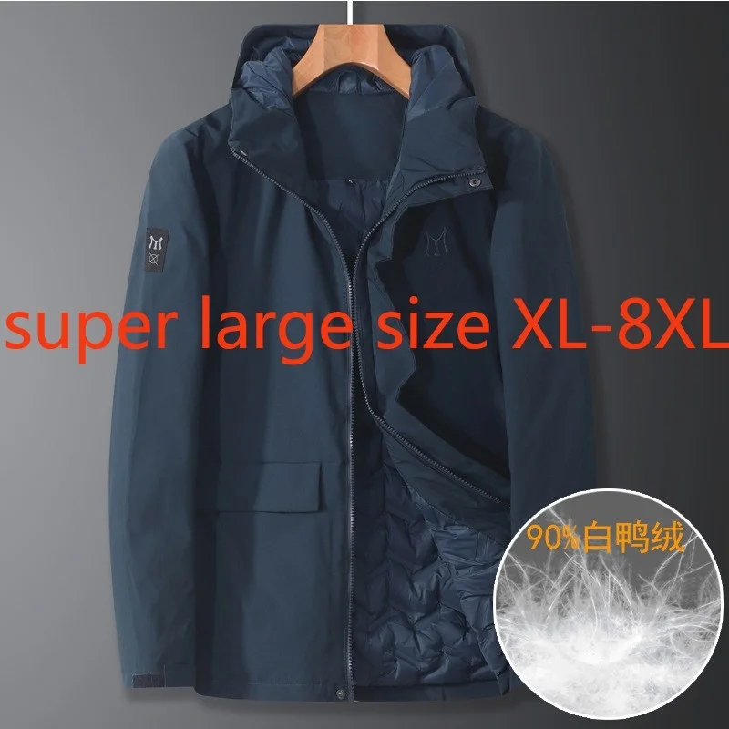Winter New Arrival Fashion High Quality Men Standing Collar Hooded Jacket White Duck Down Loose Casual Plus Size XL-7XL 8XL
