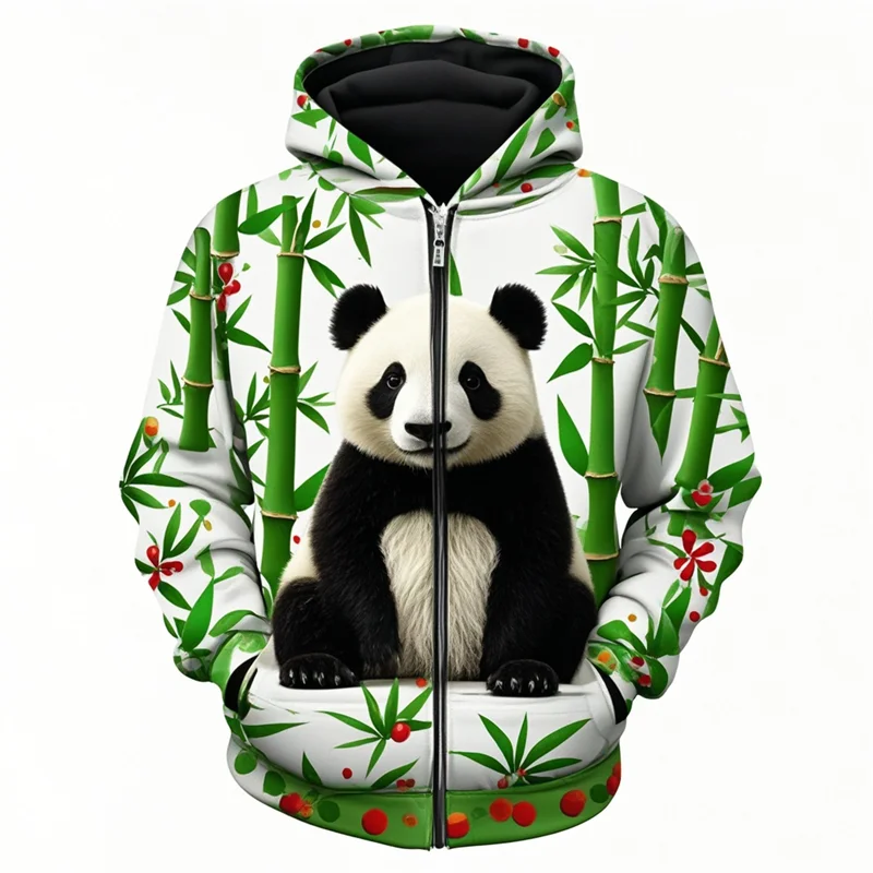 Худи мужское с 3D-принтом панды на молнии осень/зиму