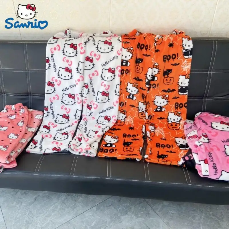 

Sanrio мультфильм Hello Kitty коралловый флис пижама брюки мягкие брюки для женщин повседневные домашние брюки Kawaii Аниме подарок на день рождения