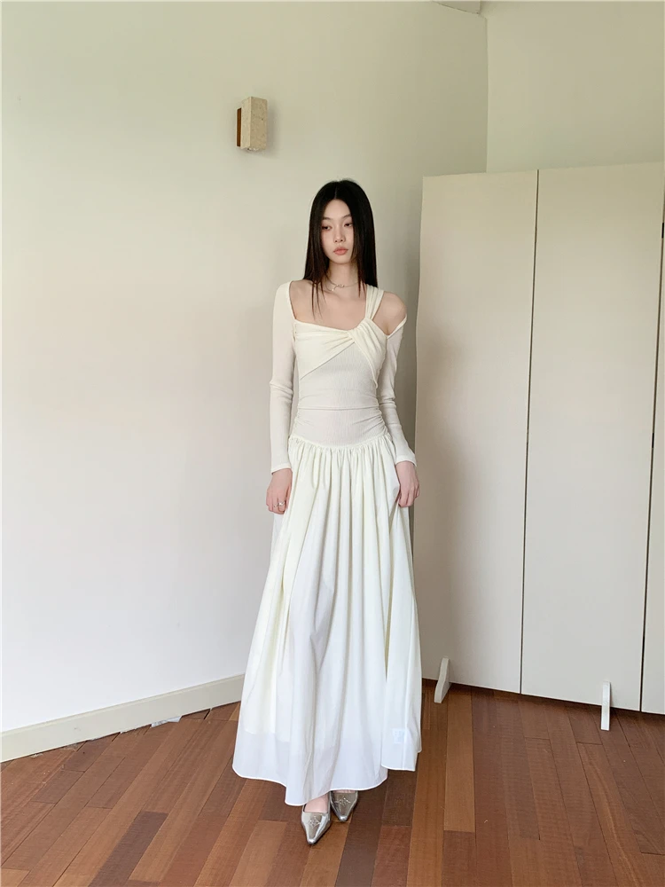 Вязаное лоскутное платье для женщин весной и осенью с новым выдолбленным