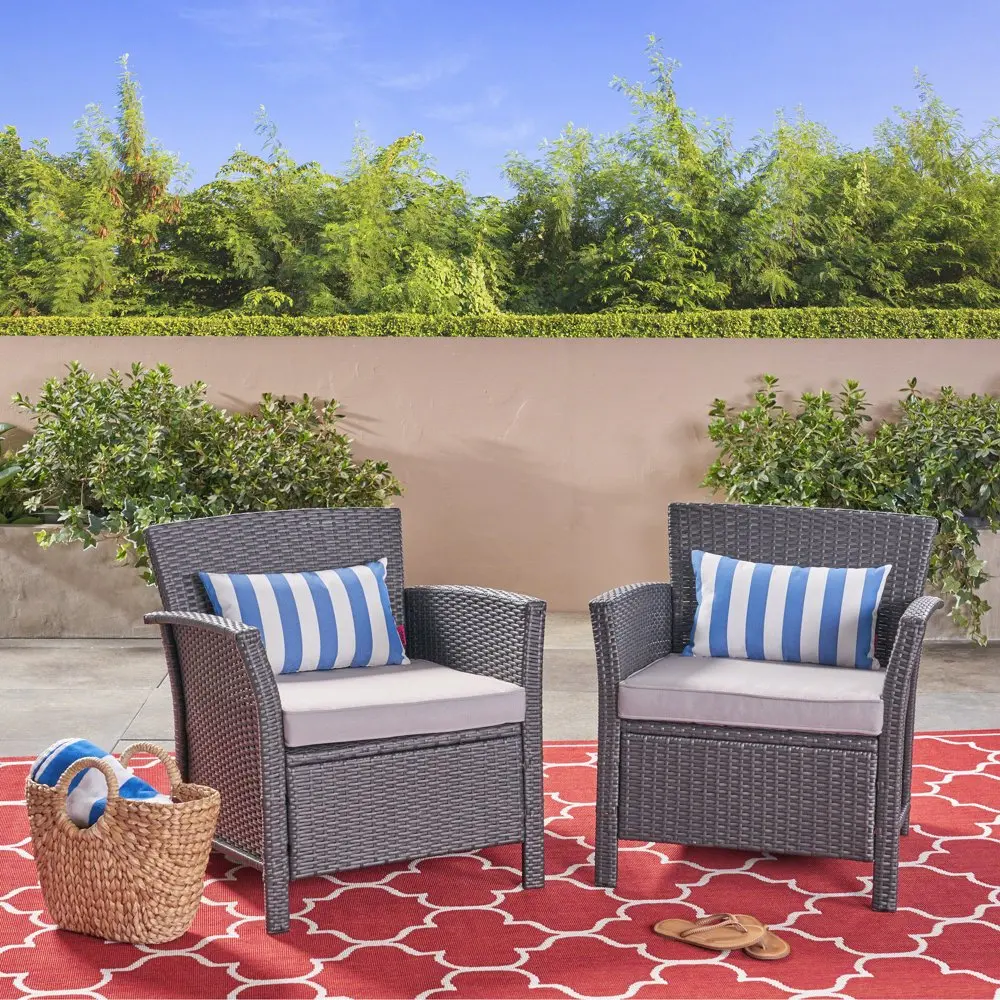 

POPTOP Outdoor Wicker Club Chairs with Cushions, Set of 2, Gray, Silver