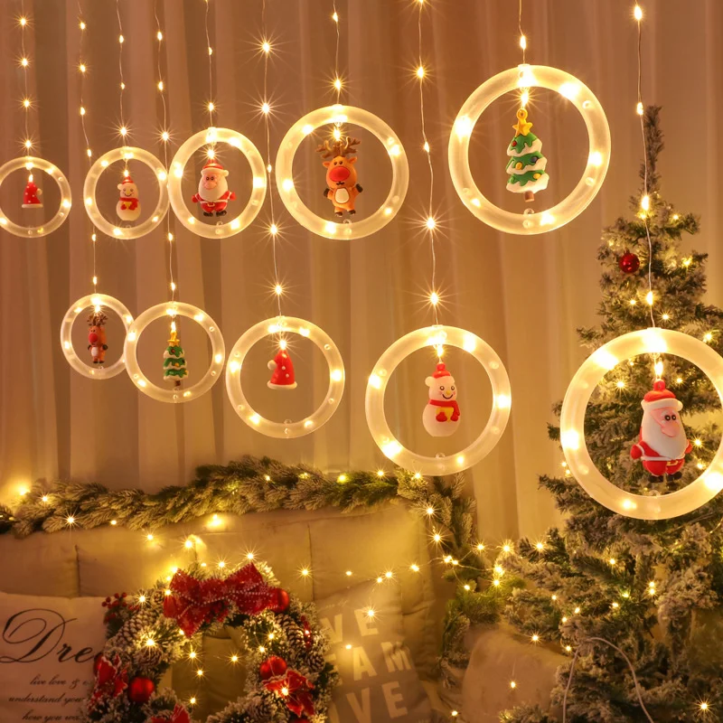 2023 New USB Elk Snowman Curtain String Lights 3M Christmas Tree Garland Fairy Lights for Home Party Wedding New Year Decoration