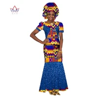 bintarealwax new 2 pieces skirt suit african print puff sleeve topankle length skirt women cotton suit with free headwrap wy147