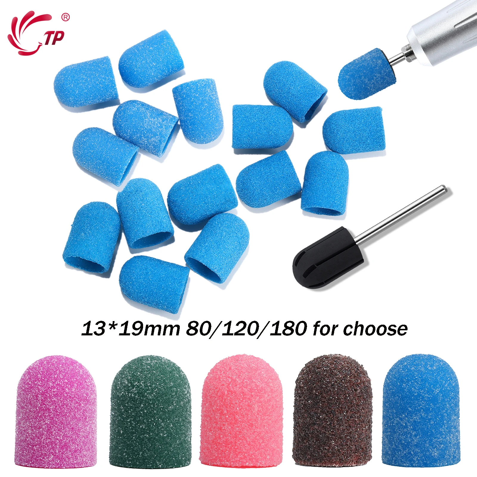 

TP 10/20pcs 13*19 Sanding Block Cap Professional Pedicure Foot Care Tool Purple Green Sanding Band Electric Nail Art 80/120/180