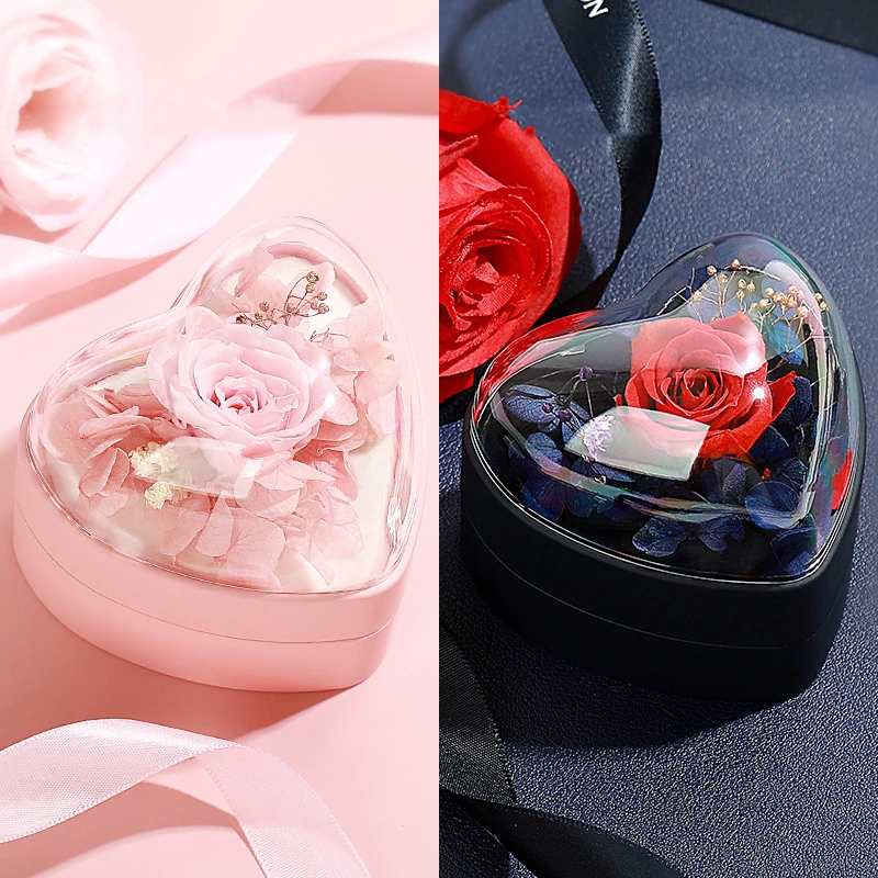 

Heart-shaped Immortal Flower Jewelry Box High Quality Creative Ring Necklace Box Proposal Jewelry Display Packaging Gift Box