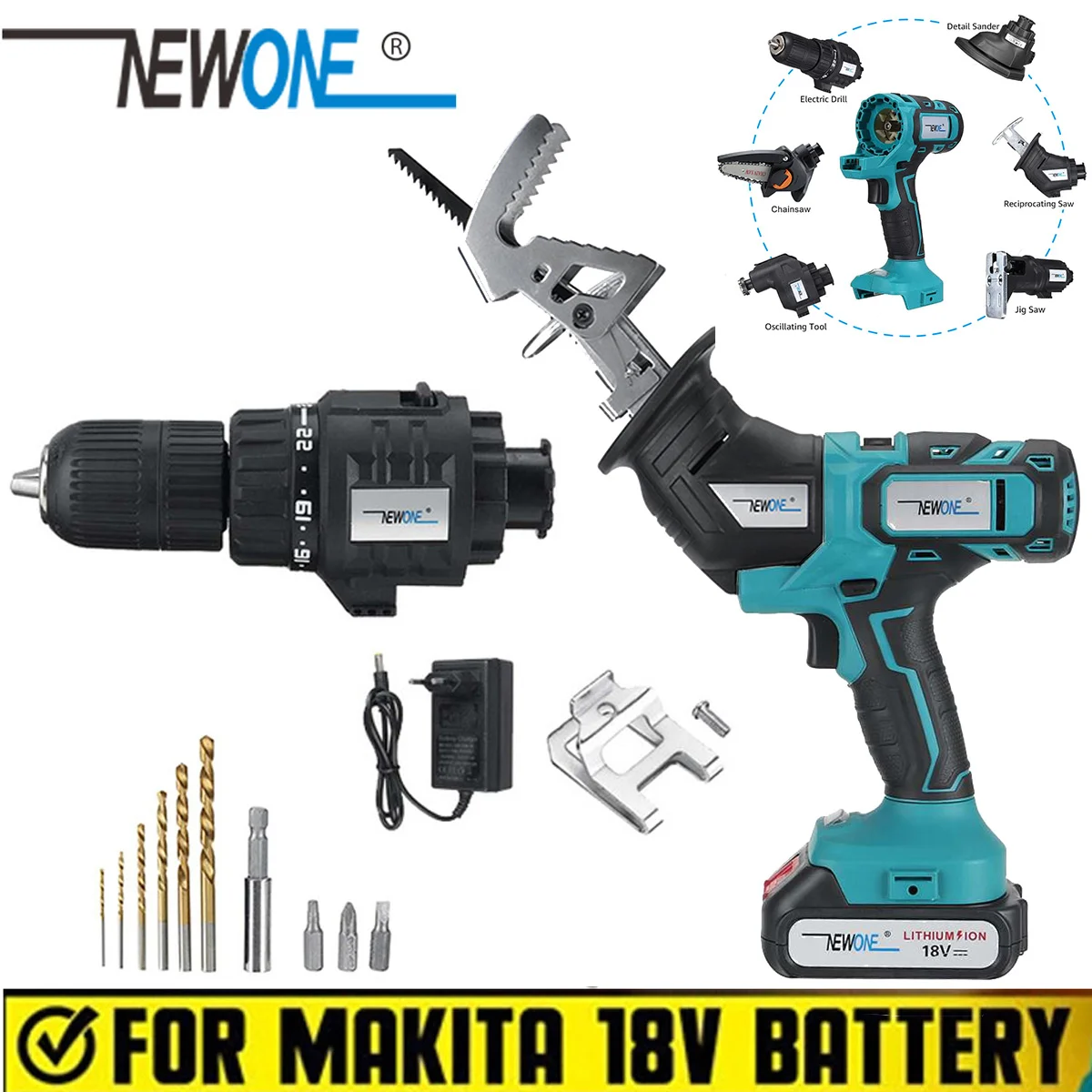 

Cordless Woodwork Reciprocating saw Electric Saw Impact Drill Hammer Drilling 2 in 1 Machine Set For Makite 18V Battery