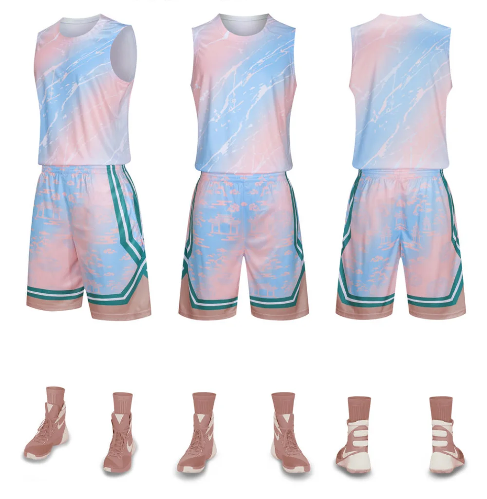 

Quick-drying, Loose-fitting Men's Basketball Uniform with Printed Mesh