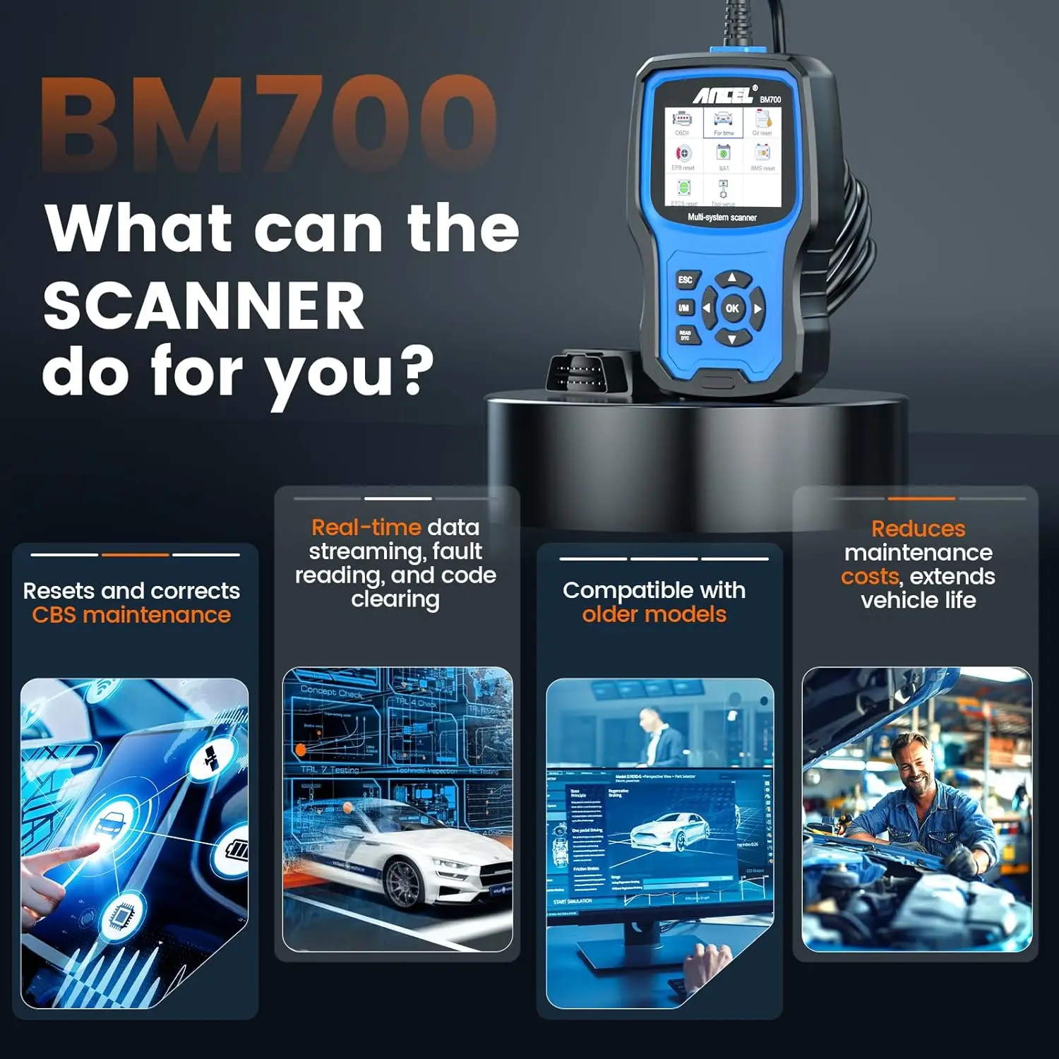 Ancel BM700 Автомобильный сканер OBD2 Автоматический считыватель кодов Масляный