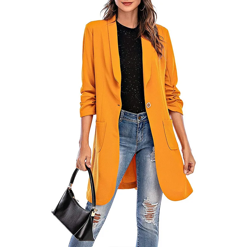 Blazer for Women 2023 Autumn and Winter New Three Quarter Sleeve Medium Long Pocket Coat Blazer Women