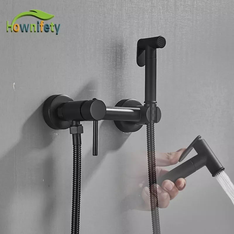 

Matte Black Bathroom Bidet Faucet Hot Cold Brass Corner Valve Hand Shower Toilet Women Faucets Wall Mount
