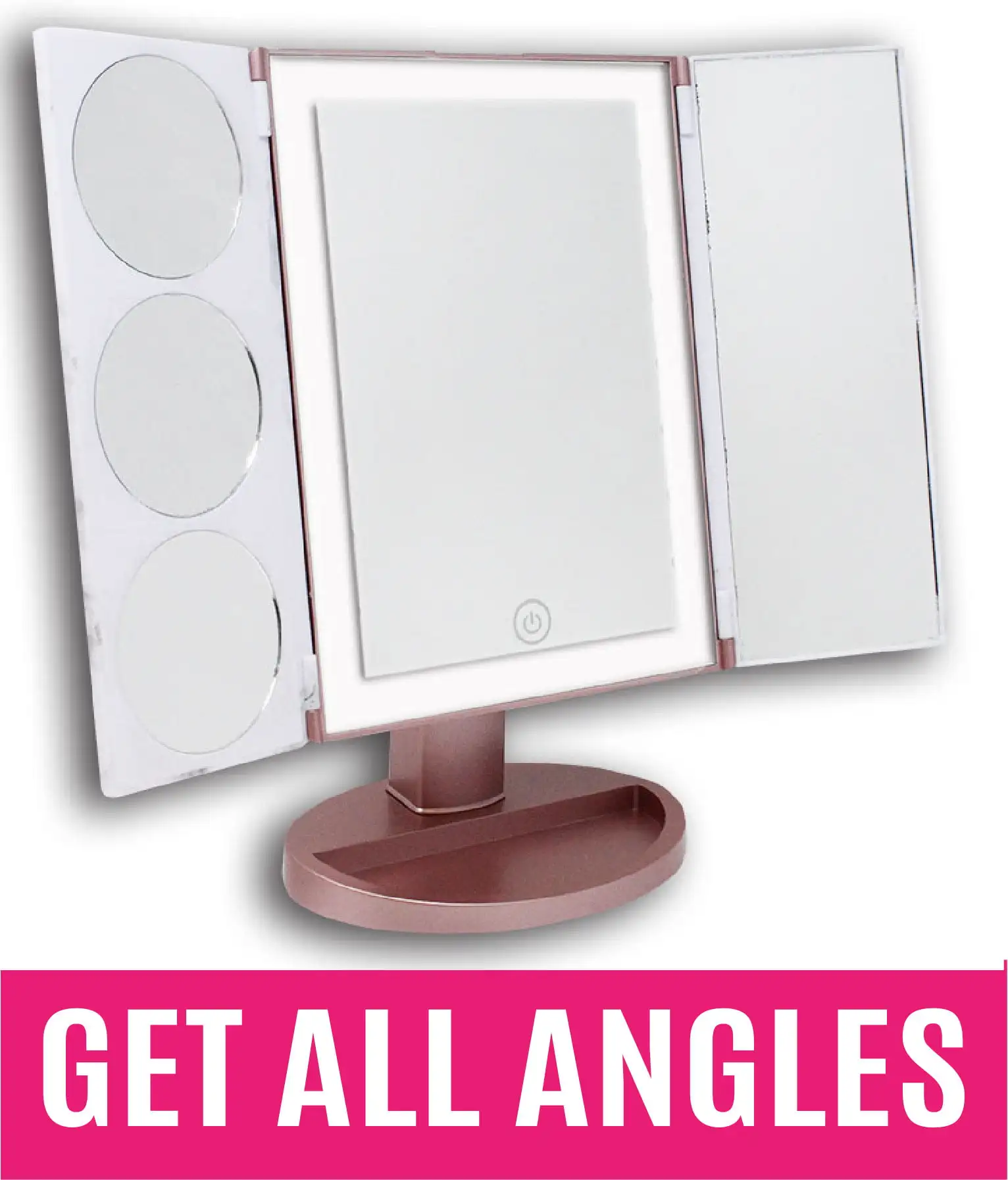 

, Giselle LED Trifold Makeup Mirror, 5X Magnification, Marble Finish