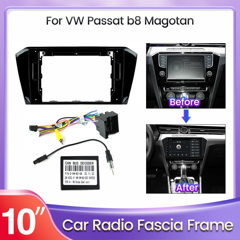 

TomoStrong 10Inch For VW Passat b8 Magotan 2015-2018 Car Radio Fascia Panel Wire Sleeve Frame Dashboard Original Car Mount Kit