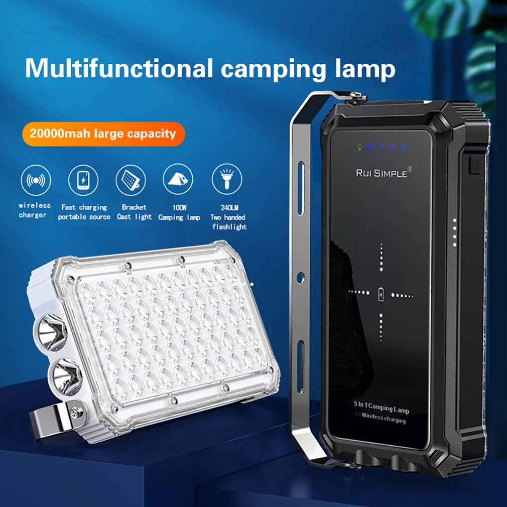 100W Smart Camping Portable Wireless Charging Flash Lamp Power Bank Waterproof Super Bright Multi-Purpose Outdoor Emergency LED