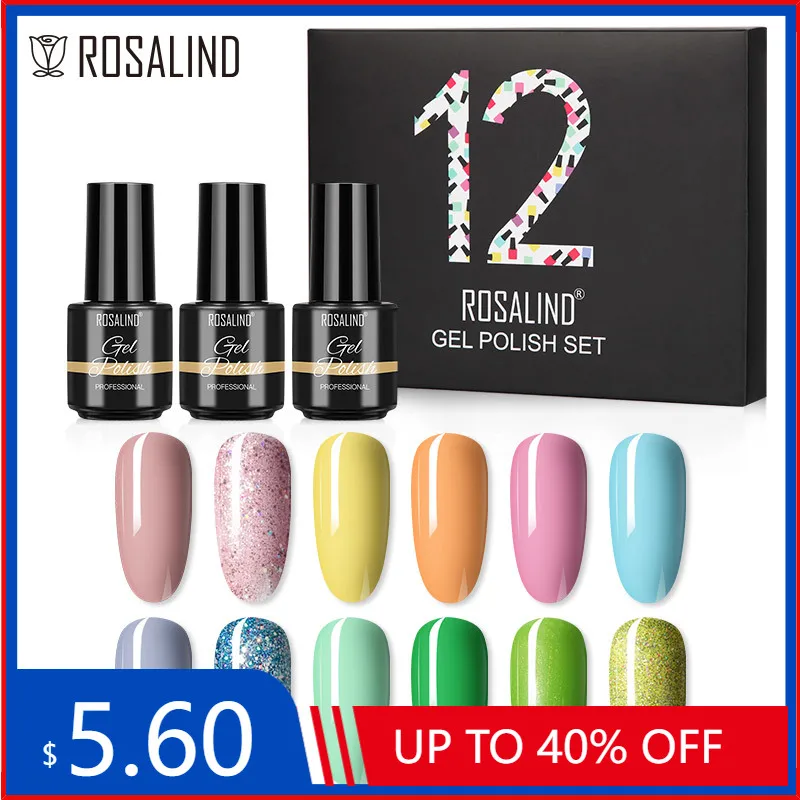 

ROSALIND Gel Nail Polish Set Shiny Hybrid Gel Varnishes 4/6/12/24 PCS Semi-Permanent Nail Need Base and Top Nail Art Lacquer Kit